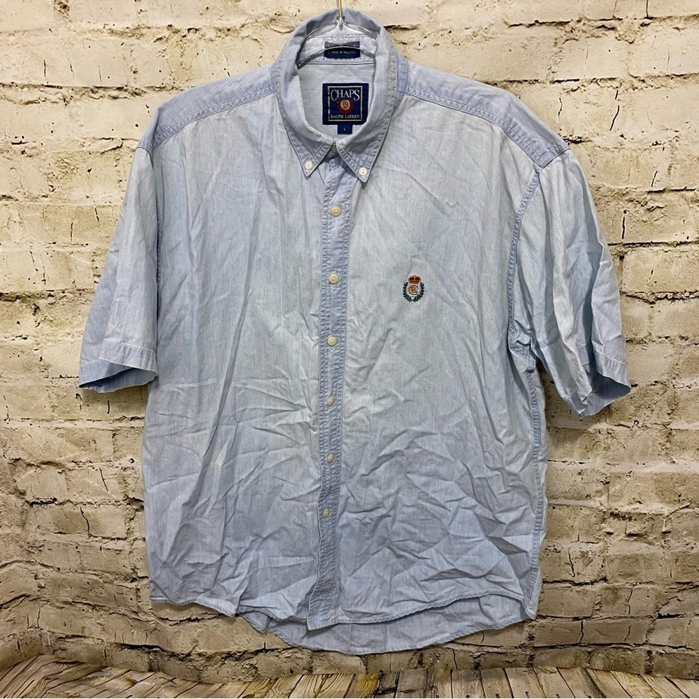 Vintage Chaps Ralph Lauren Light Blue Denim Look Cotton Button Down Shirt
